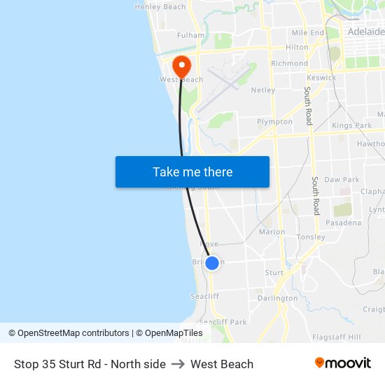 Stop 35 Sturt Rd - North side to West Beach map