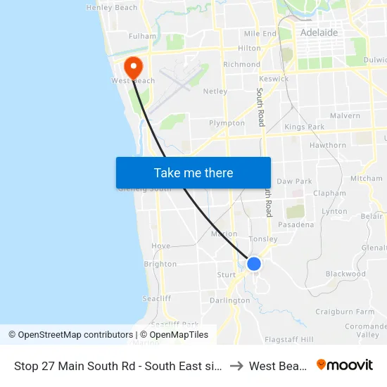 Stop 27 Main South Rd - South East side to West Beach map