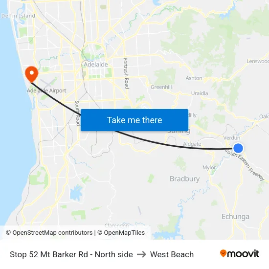 Stop 52 Mt Barker Rd - North side to West Beach map