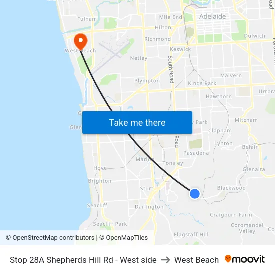 Stop 28A Shepherds Hill Rd - West side to West Beach map
