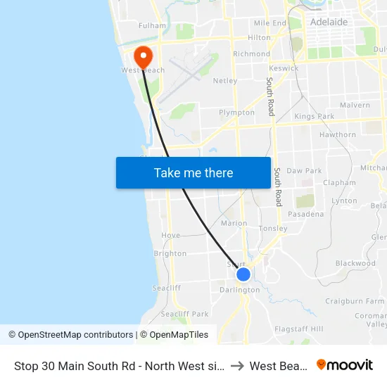 Stop 30 Main South Rd - North West side to West Beach map