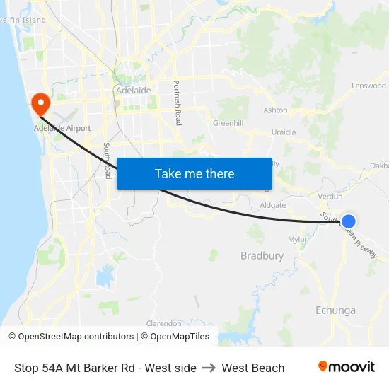 Stop 54A Mt Barker Rd - West side to West Beach map