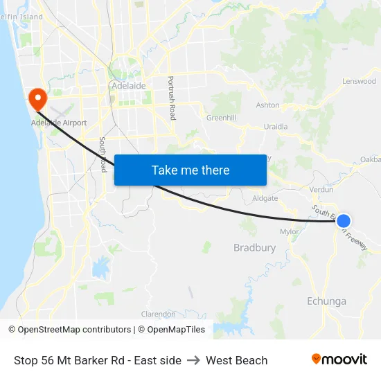 Stop 56 Mt Barker Rd - East side to West Beach map