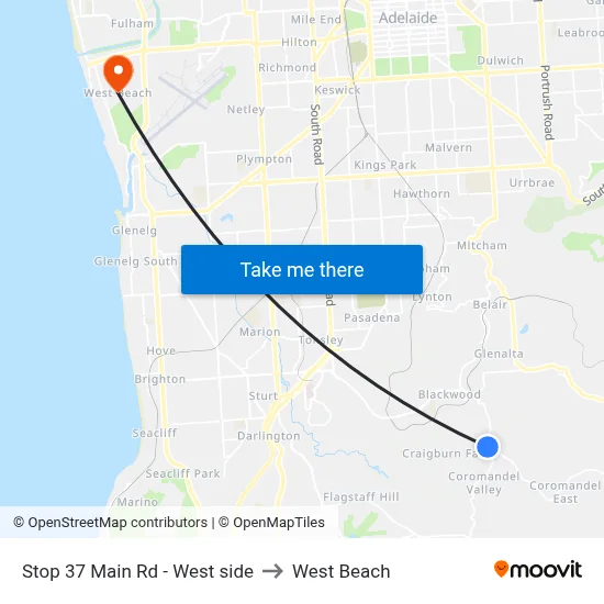 Stop 37 Main Rd - West side to West Beach map