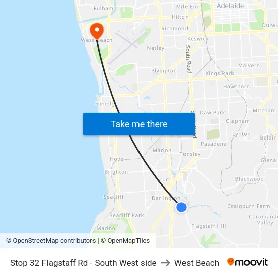Stop 32 Flagstaff Rd - South West side to West Beach map
