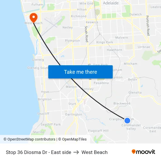 Stop 36 Diosma Dr - East side to West Beach map