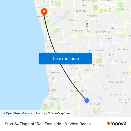 Stop 34 Flagstaff Rd - East side to West Beach map