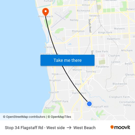 Stop 34 Flagstaff Rd - West side to West Beach map