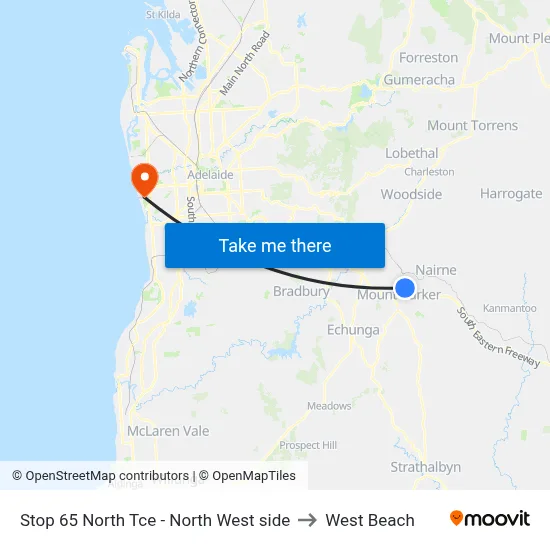 Stop 65 North Tce - North West side to West Beach map