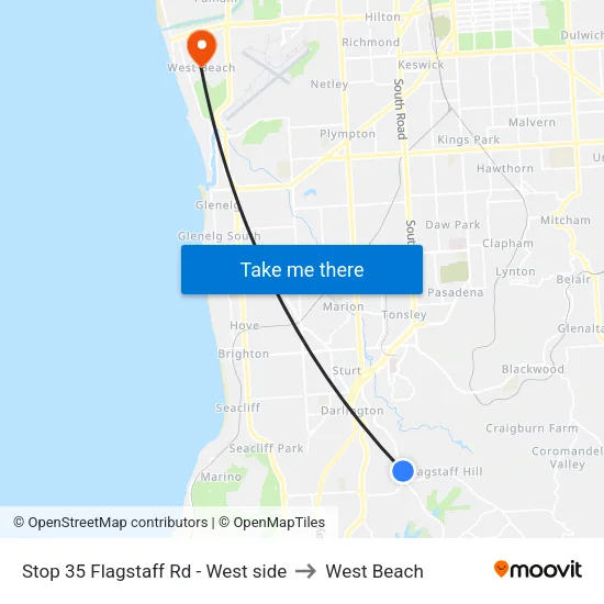 Stop 35 Flagstaff Rd - West side to West Beach map