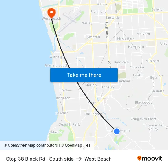 Stop 38 Black Rd - South side to West Beach map