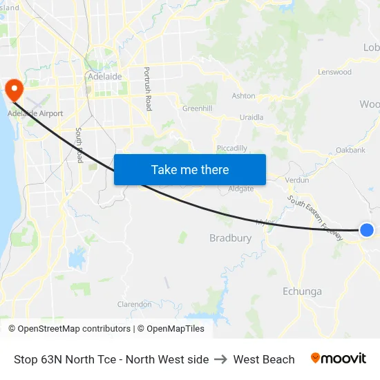 Stop 63N North Tce - North West side to West Beach map