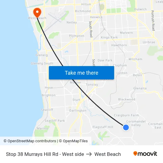 Stop 38 Murrays Hill Rd - West side to West Beach map