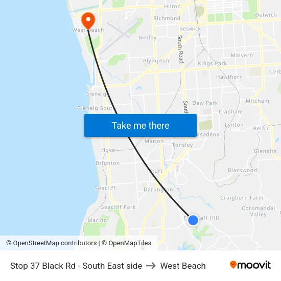 Stop 37 Black Rd - South East side to West Beach map