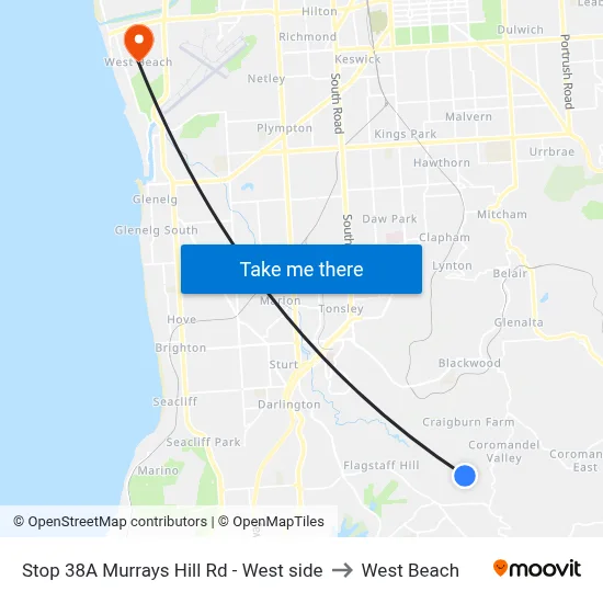 Stop 38A Murrays Hill Rd - West side to West Beach map