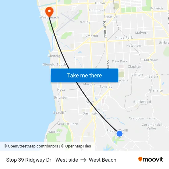 Stop 39 Ridgway Dr - West side to West Beach map