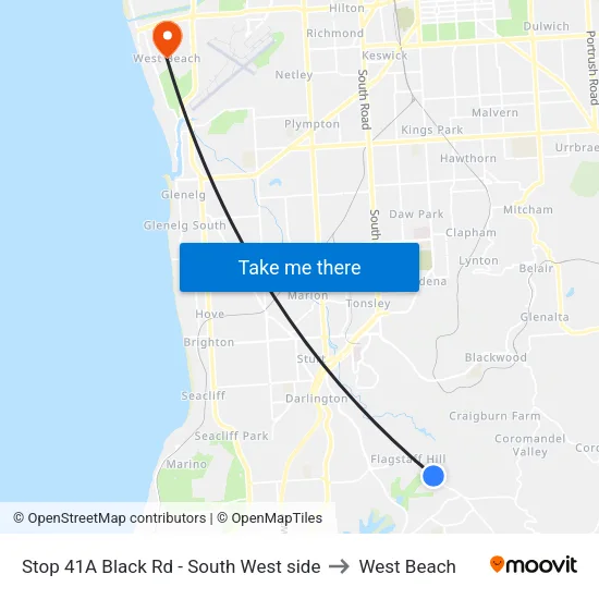 Stop 41A Black Rd - South West side to West Beach map