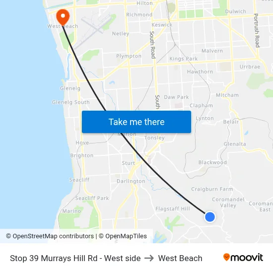 Stop 39 Murrays Hill Rd - West side to West Beach map