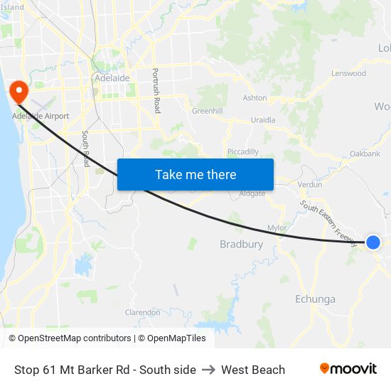 Stop 61 Mt Barker Rd - South side to West Beach map