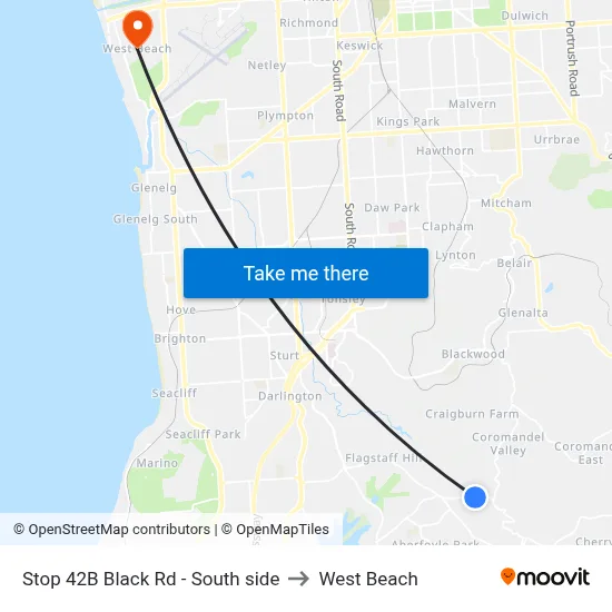 Stop 42B Black Rd - South side to West Beach map