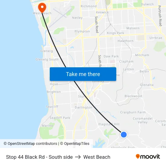 Stop 44 Black Rd - South side to West Beach map
