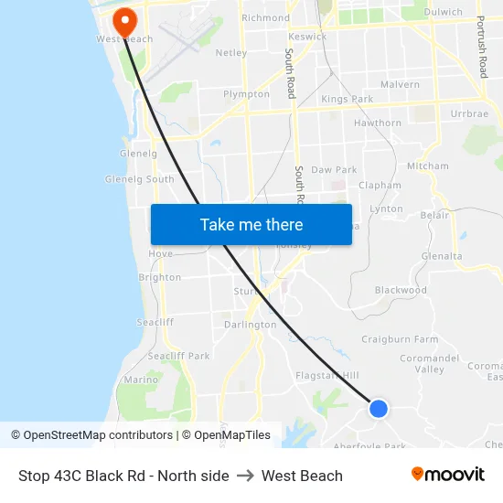 Stop 43C Black Rd - North side to West Beach map