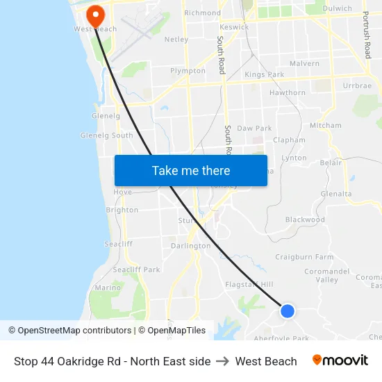 Stop 44 Oakridge Rd - North East side to West Beach map