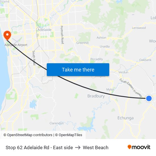 Stop 62 Adelaide Rd - East side to West Beach map