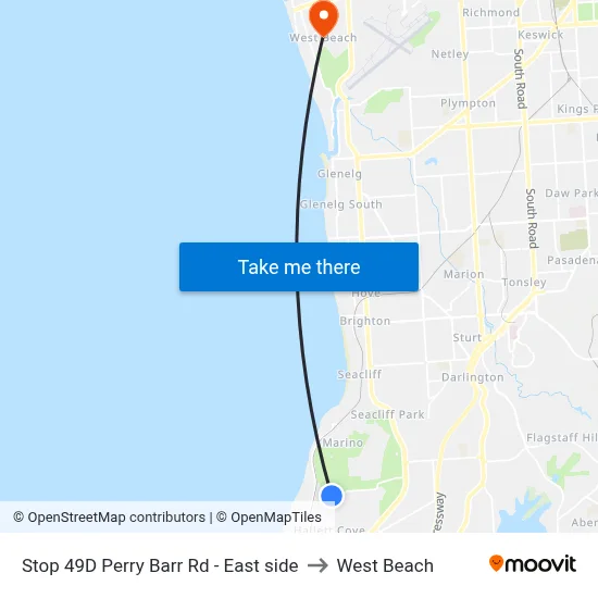 Stop 49D Perry Barr Rd - East side to West Beach map