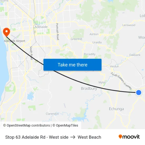 Stop 63 Adelaide Rd - West side to West Beach map