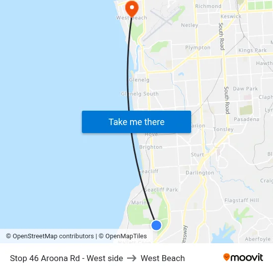Stop 46 Aroona Rd - West side to West Beach map