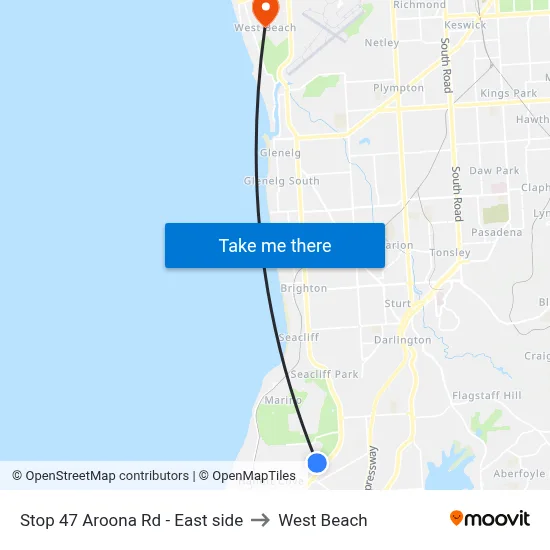 Stop 47 Aroona Rd - East side to West Beach map