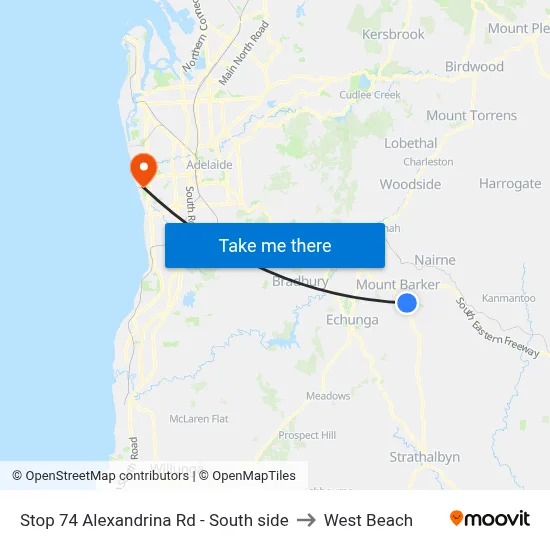 Stop 74 Alexandrina Rd - South side to West Beach map