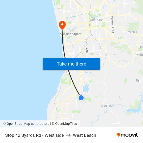Stop 42 Byards Rd - West side to West Beach map