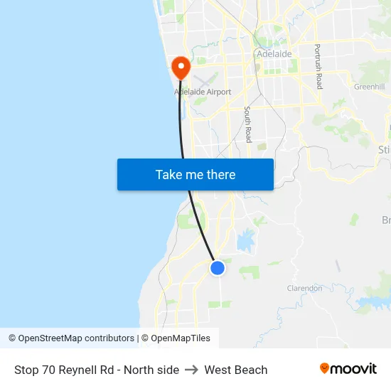 Stop 70 Reynell Rd - North side to West Beach map