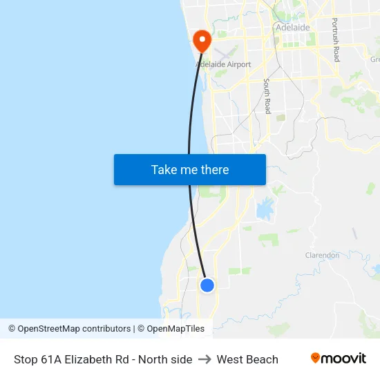 Stop 61A Elizabeth Rd - North side to West Beach map