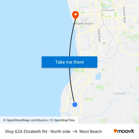 Stop 62A Elizabeth Rd - North side to West Beach map