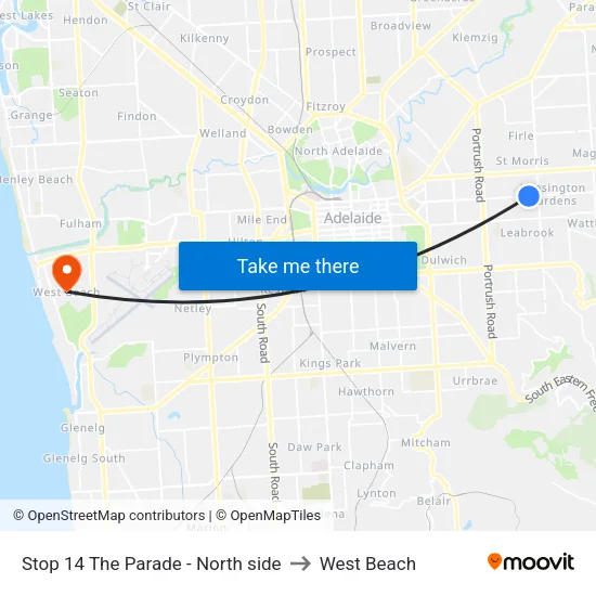 Stop 14 The Parade - North side to West Beach map
