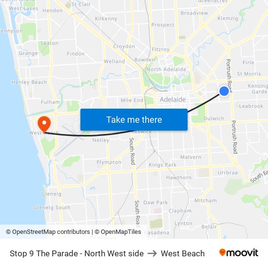 Stop 9 The Parade - North West side to West Beach map