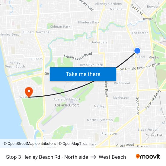 Stop 3 Henley Beach Rd - North side to West Beach map