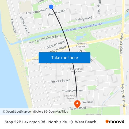 Stop 22B Lexington Rd - North side to West Beach map