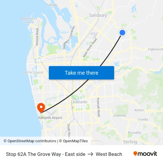 Stop 62A The Grove Way - East side to West Beach map