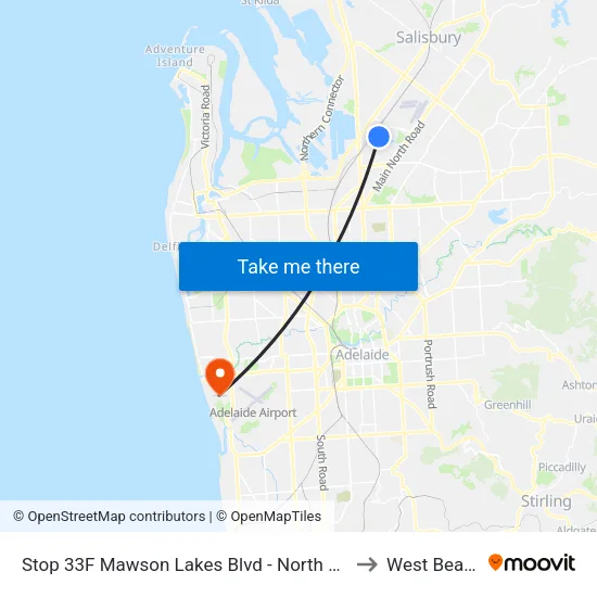 Stop 33F Mawson Lakes Blvd - North side to West Beach map