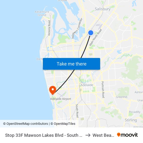 Stop 33F Mawson Lakes Blvd - South side to West Beach map