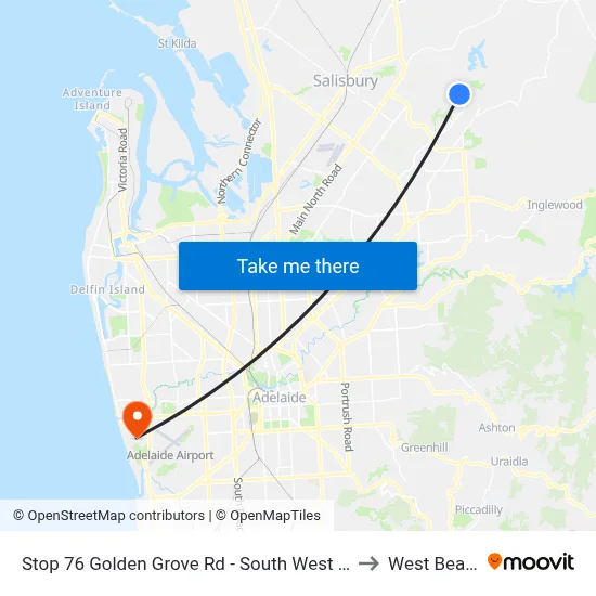 Stop 76 Golden Grove Rd - South West side to West Beach map