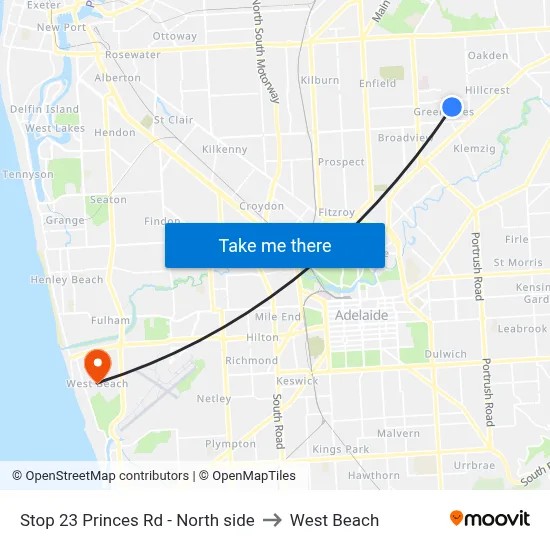 Stop 23 Princes Rd - North side to West Beach map