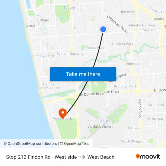 Stop 212 Findon Rd - West side to West Beach map