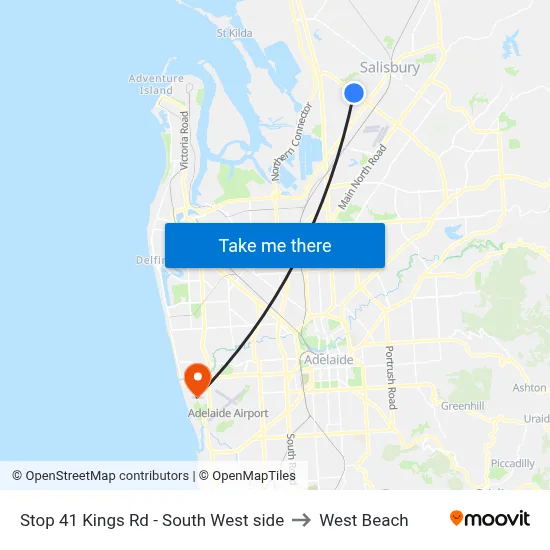Stop 41 Kings Rd - South West side to West Beach map