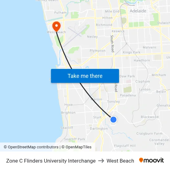 Zone C Flinders University Interchange to West Beach map