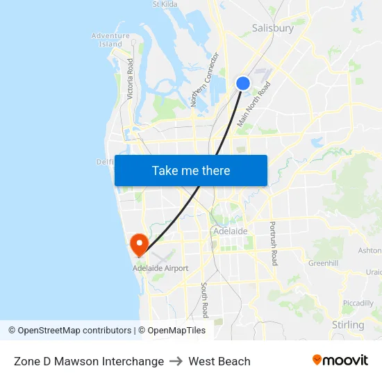 Zone D Mawson Interchange to West Beach map